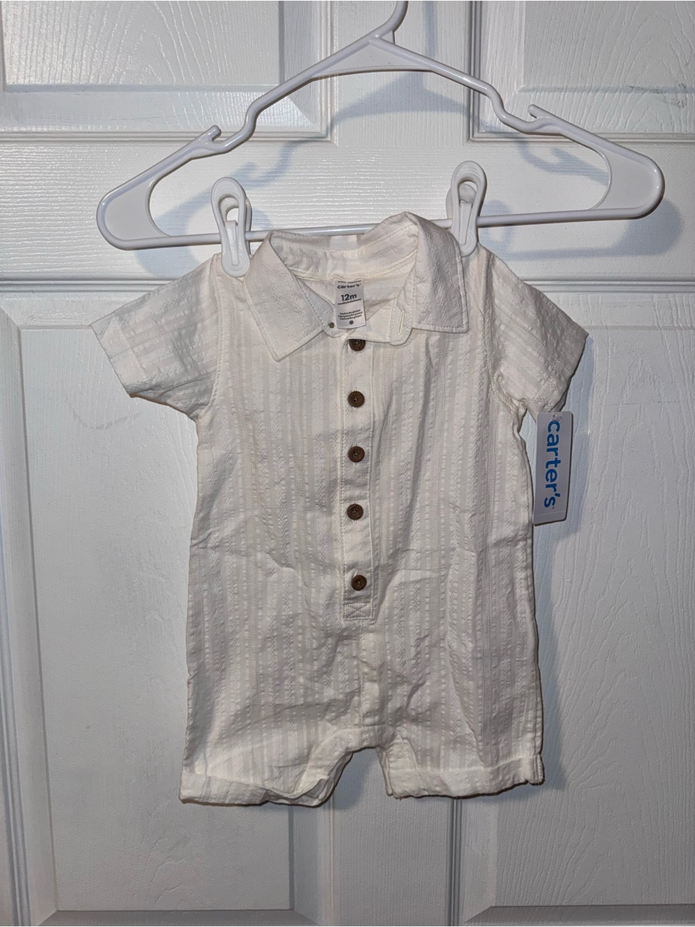 Carter's Cream Short-Sleeve Button-Front Baby One-Piece